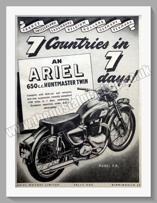Ariel 650 Huntmaster Twin Motorcycles. Original Advert 1953 (ref AD60567)