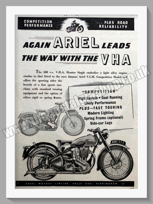 Ariel 500cc Hunter Single Motorcycles. Original Advert 1952 (ref AD60576)