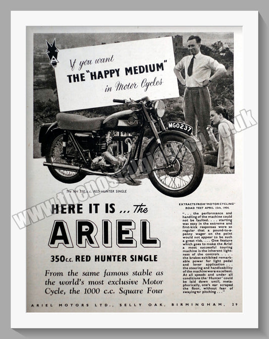 Ariel 350cc Red Hunter Motorcycles. Original Advert 1955 (ref AD60583)