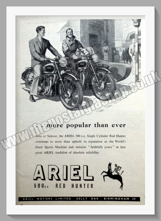 Ariel 500cc Red Hunter Motorcycles. Original Advert 1951 (ref AD60586)
