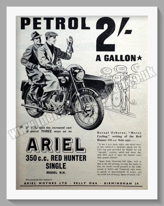 Ariel 350cc Red Hunter Motorcycles. Original Advert 1957 (ref AD60587)