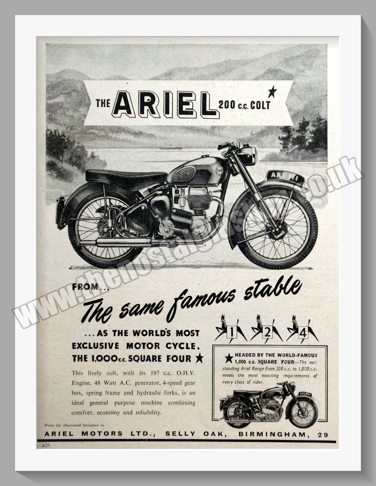 Ariel Colt Engine Ariel 200cc Colt Motorcycles. Original Advert 1954 (ref AD60606) – The ...