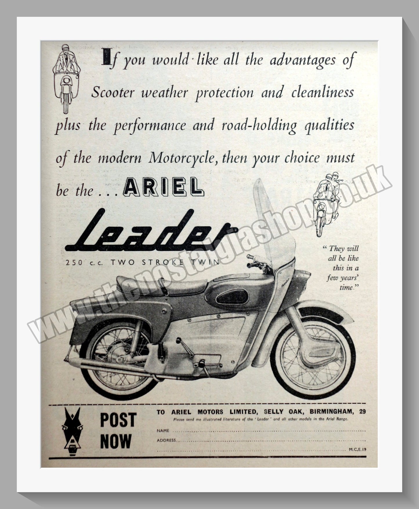 Ariel Leader Motorcycles. Original Advert 1959 (ref AD60621)