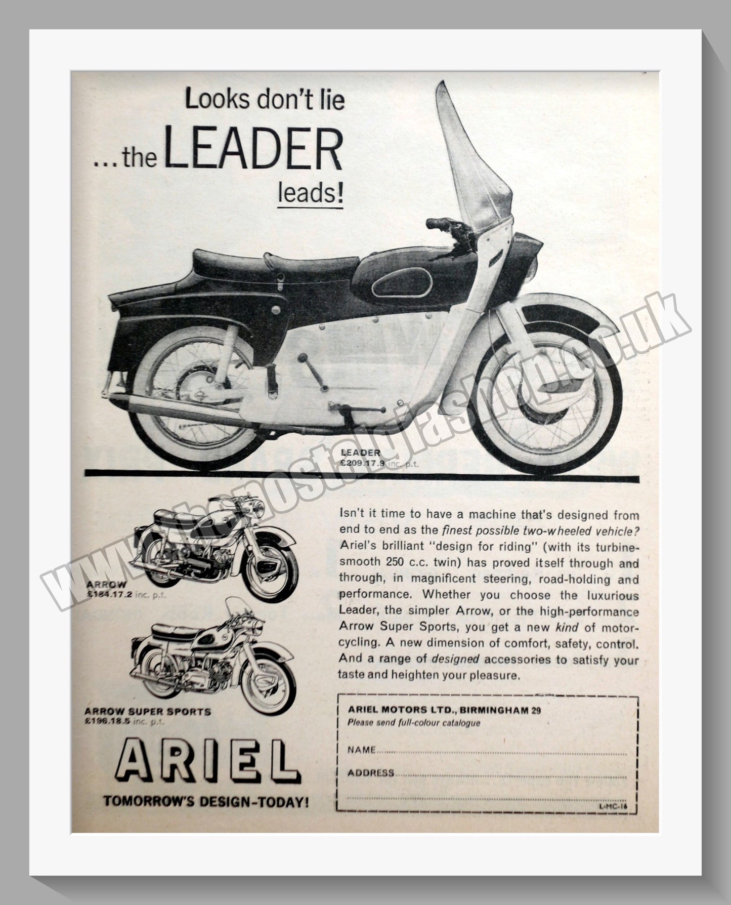 Ariel Leader Motorcycles. Original Advert 1962 (ref AD60626)