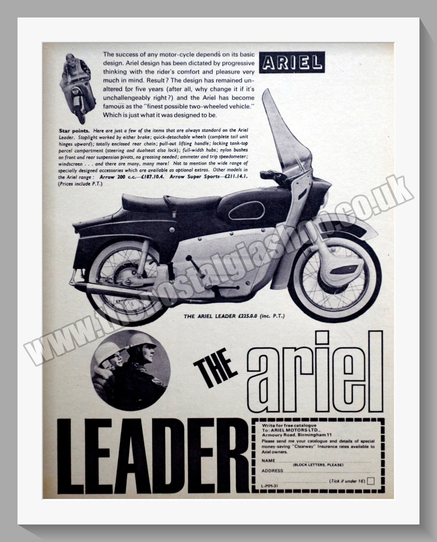 Ariel Leader Motorcycles. Original Advert 1964 (ref AD60628)