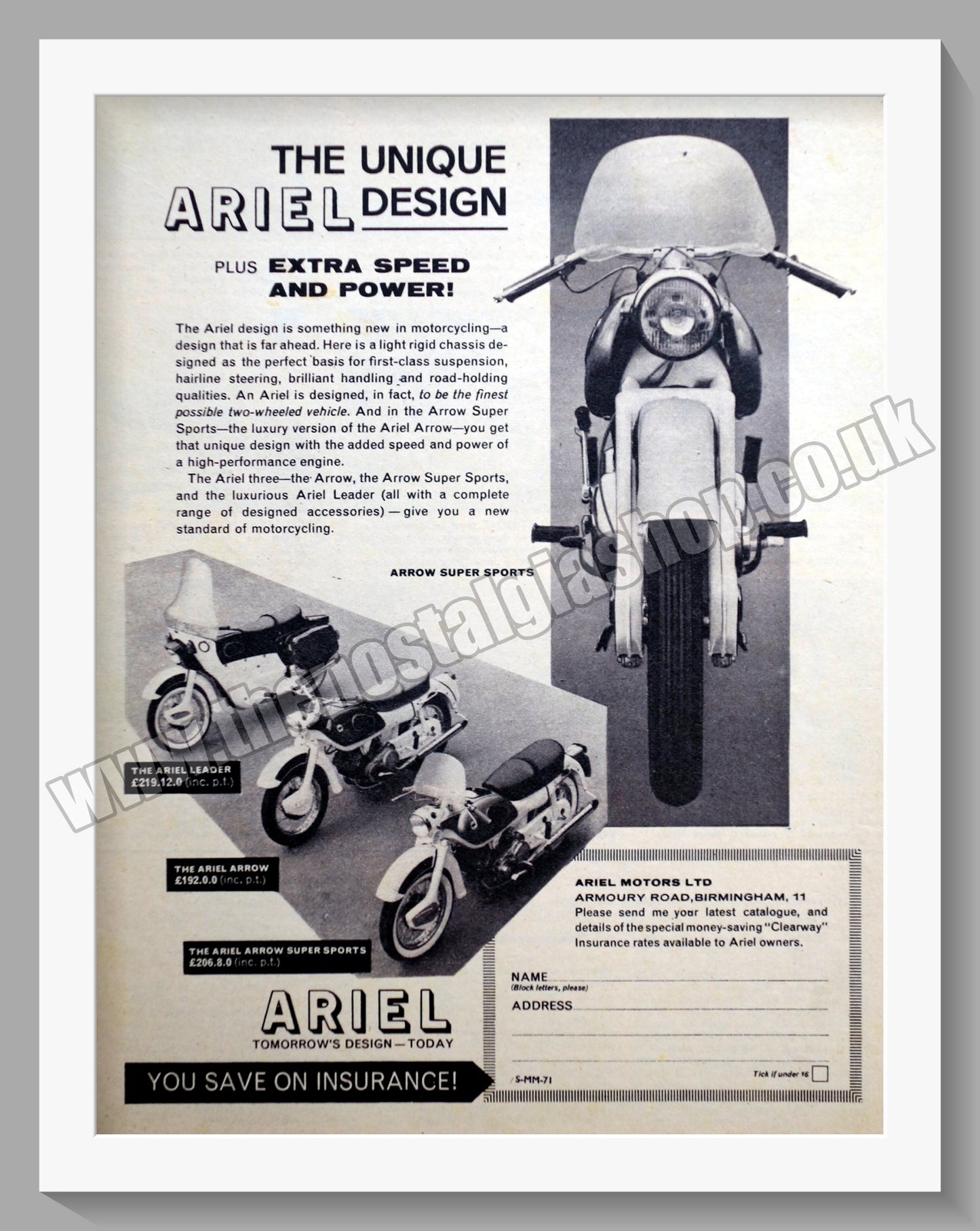 Ariel Arrow Motorcycles. Original Advert 1963 (ref AD60630)