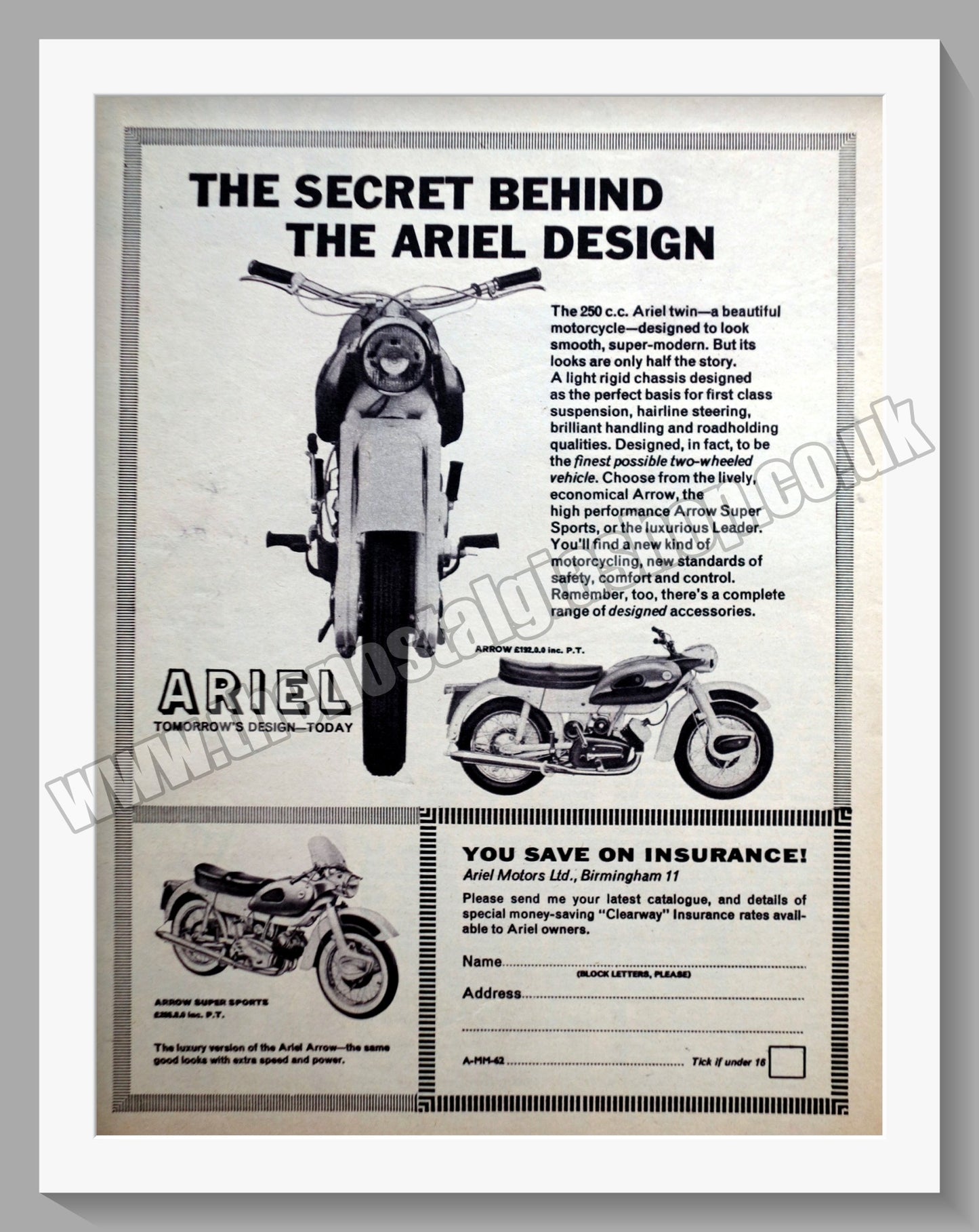 Ariel Arrow Motorcycles. Original Advert 1963 (ref AD60631)
