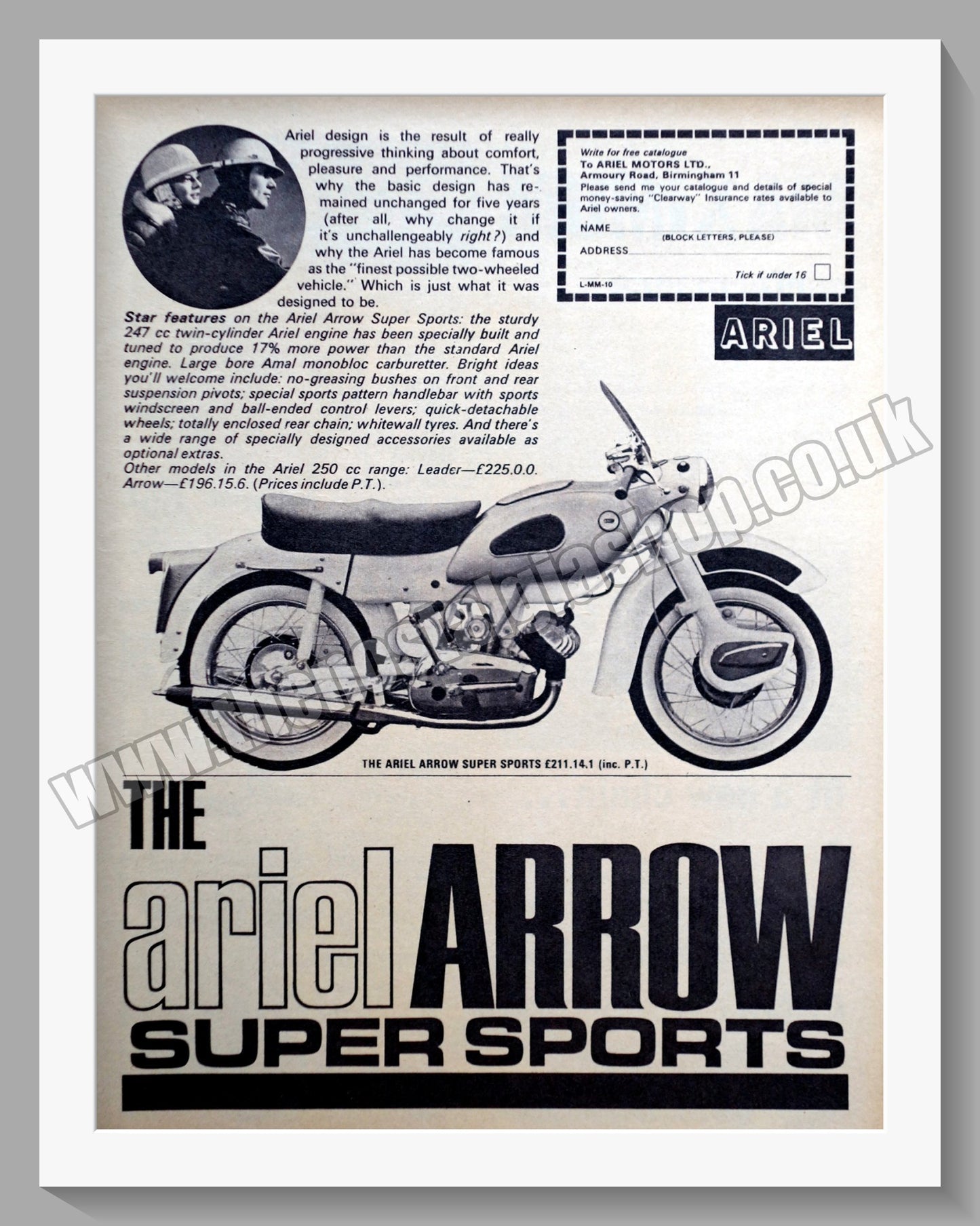 Ariel Arrow Motorcycles. Original Advert 1964 (ref AD60632)