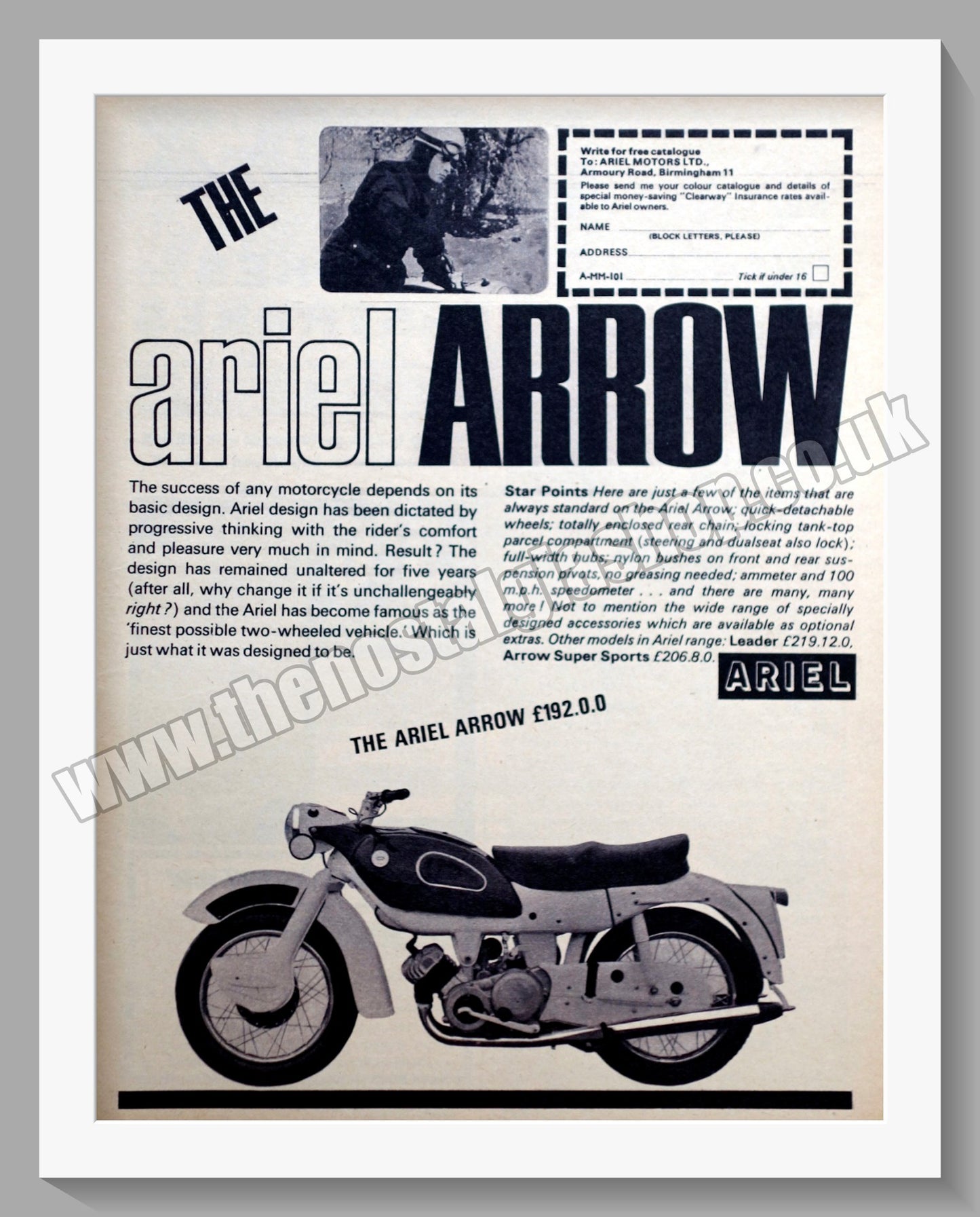 Ariel Arrow Motorcycles. Original Advert 1964 (ref AD60633)