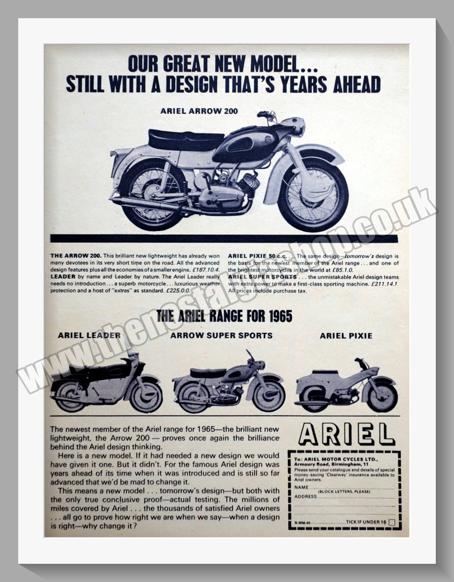 Ariel Arrow Motorcycles. Original Advert 1964 (ref AD60637)