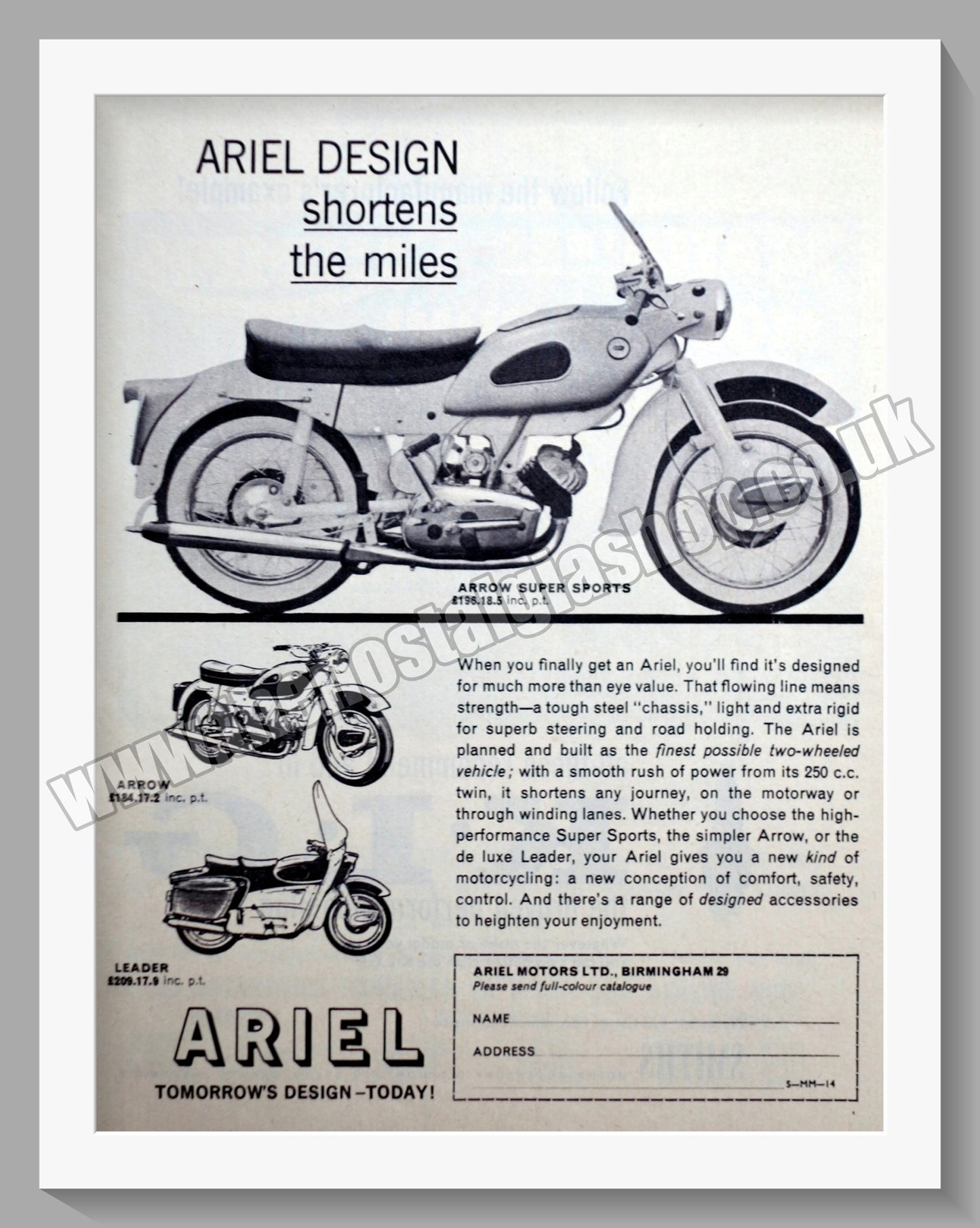 Ariel Arrow Motorcycles. Original Advert 1962 (ref AD60638)