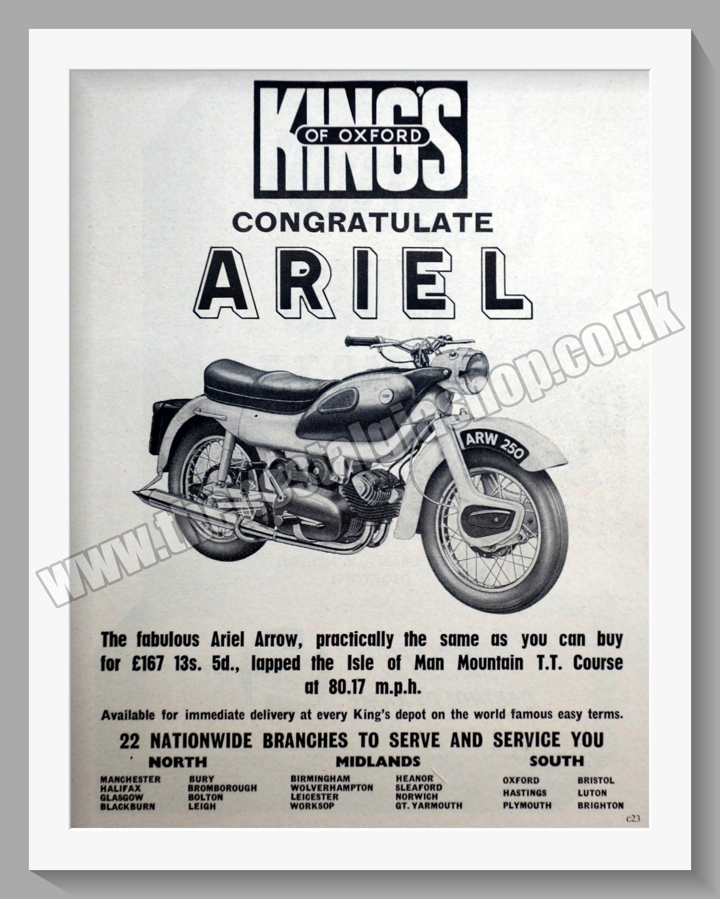 Ariel Arrow Motorcycles. Original Advert 1960 (ref AD60639)