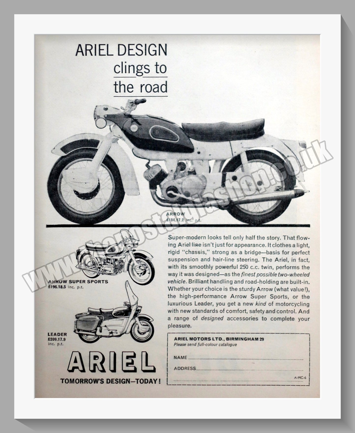 Ariel Arrow Motorcycles. Original Advert 1962 (ref AD60640)