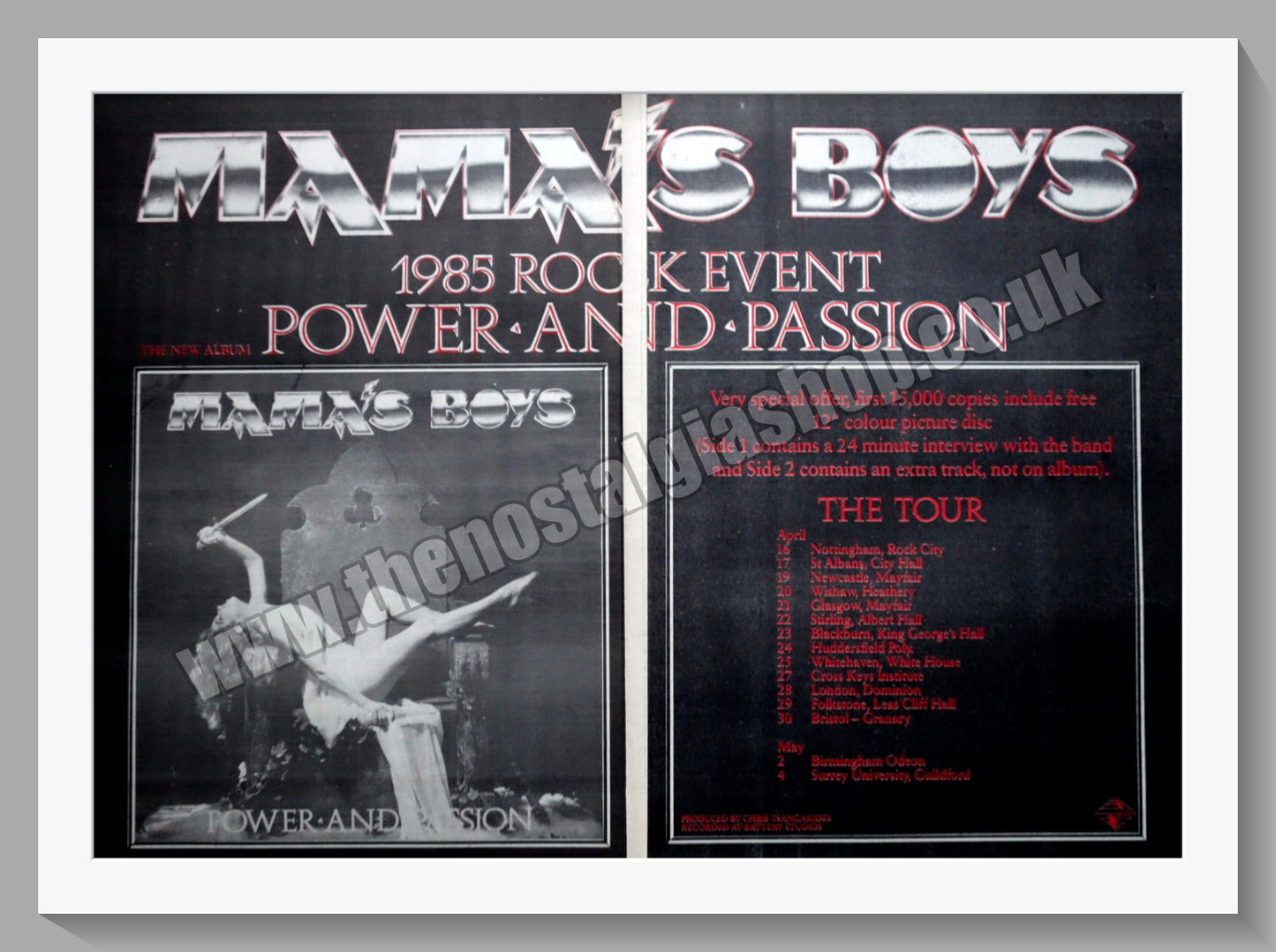 Mama's Boys Power And Passion. 1985 Double Large Original Adverts (ref AD15209)