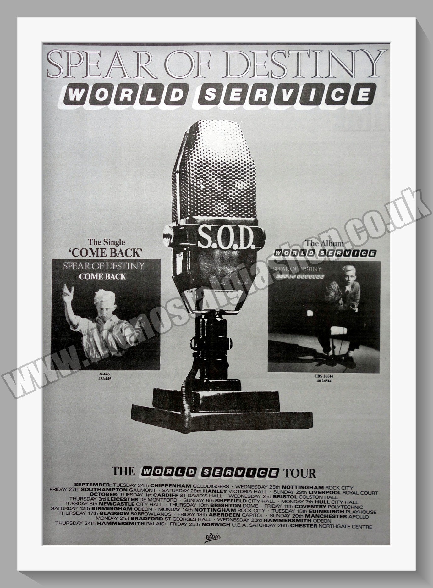 Spear Of Destiny World Service Tour. 1985 Original Advert (ref AD15272)
