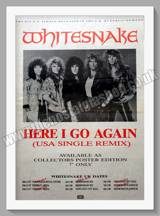 Whitesnake Here I Go Again. 1987 Large Original Advert (ref AD15320)