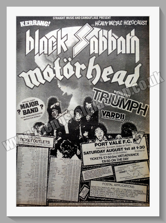 Kerrang Heavy Metal Holocaust Black Sabbath, Motorhead, Triumph. 1981 Large Original Advert (ref AD15331)