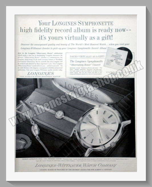 Longines Gentleman's Watch.  Original Advert 1963 (ref AD300758)