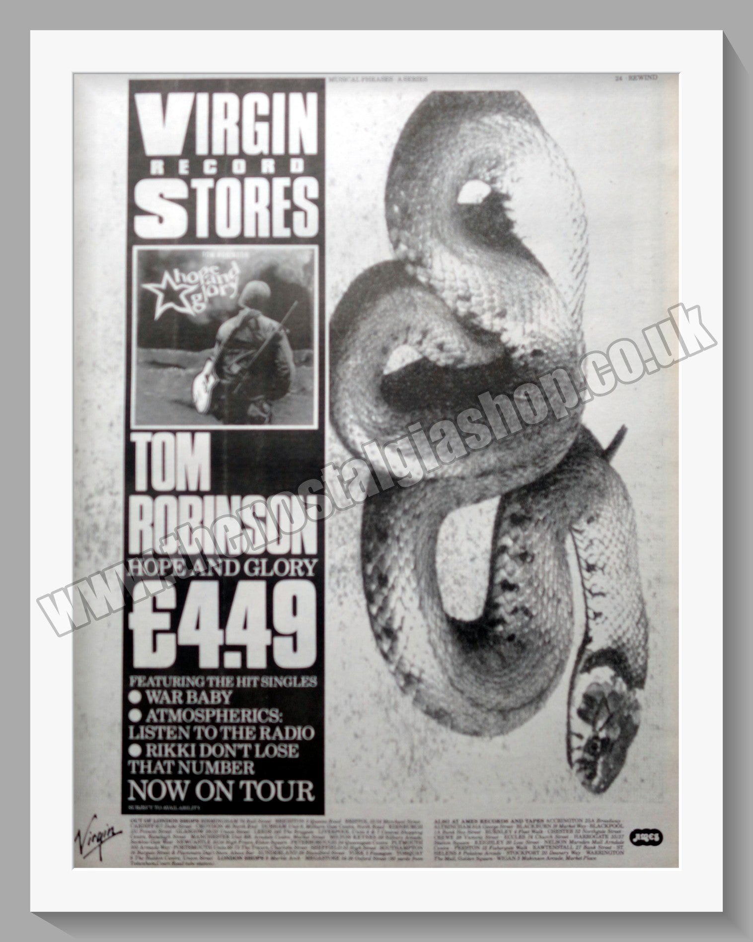 Tom Robinson Hope And Glory. 1984 Large Original Advert (ref AD15350 ...