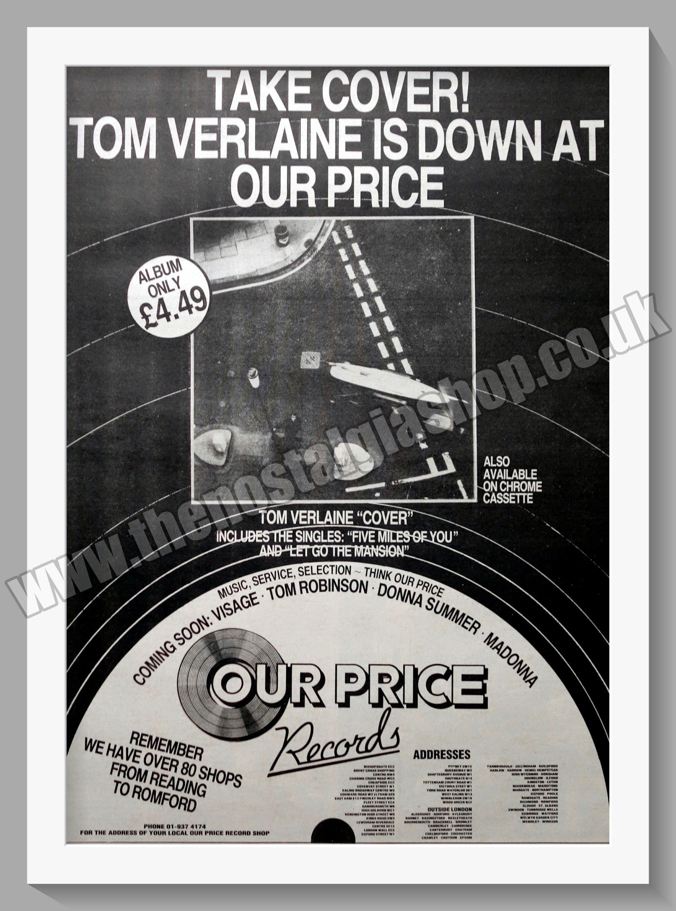 Tom Verlaine Take Cover. 1984 Large Original Advert (ref AD15358)