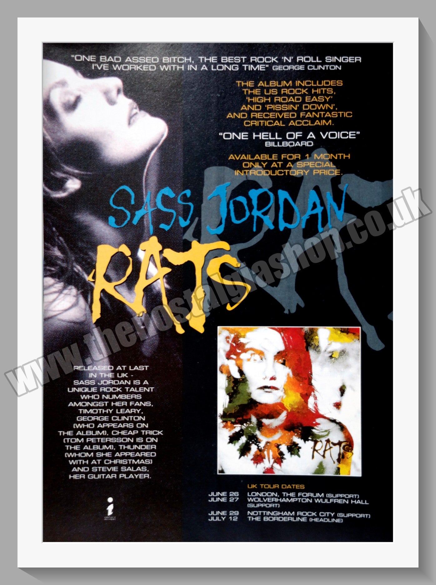 Sass Jordan. Rats, UK Tour Dates. 1994 Original Advert (ref AD60670 ...