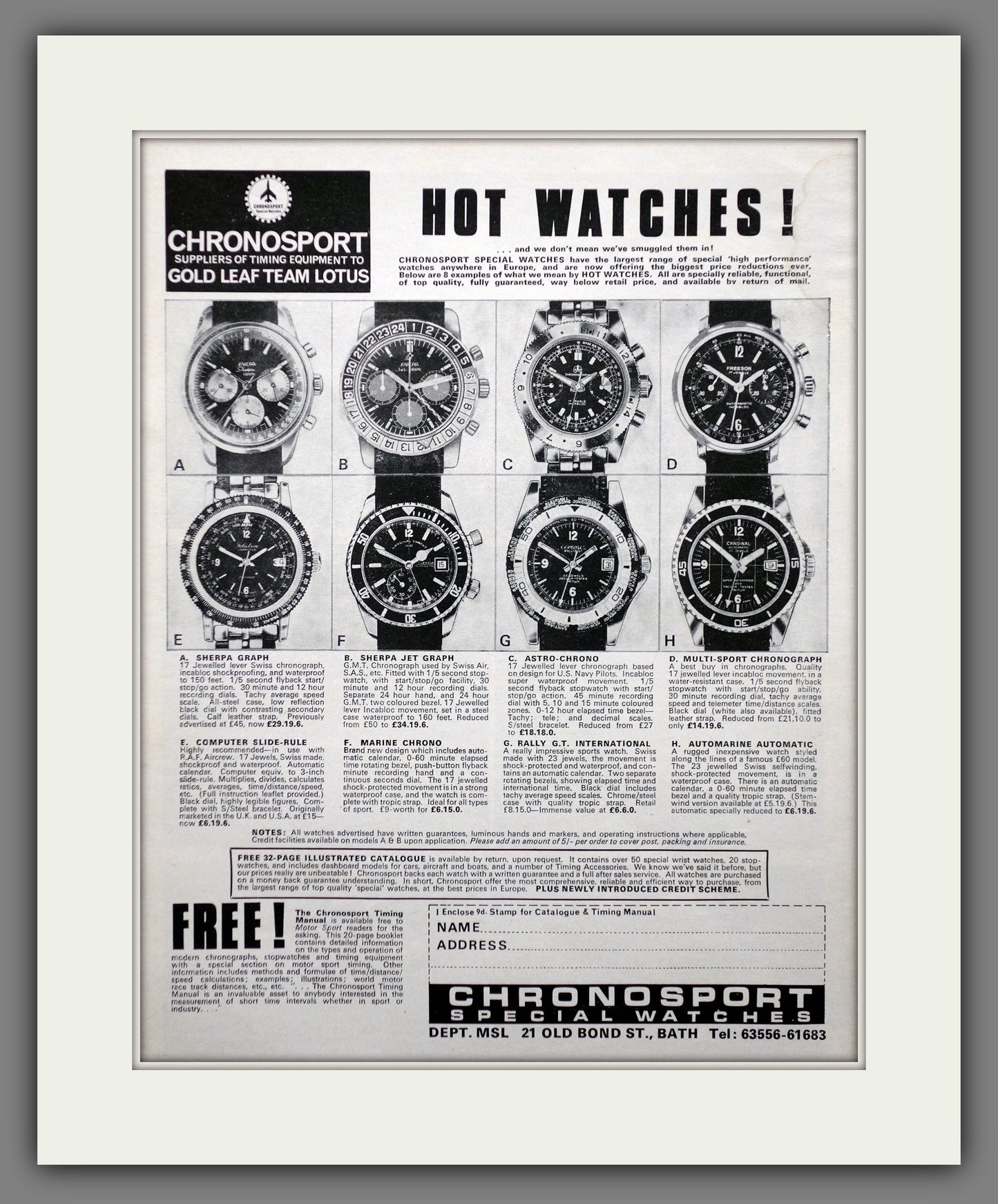 Chronosport Watches. Original Advert 1968 (ref AD60685)
