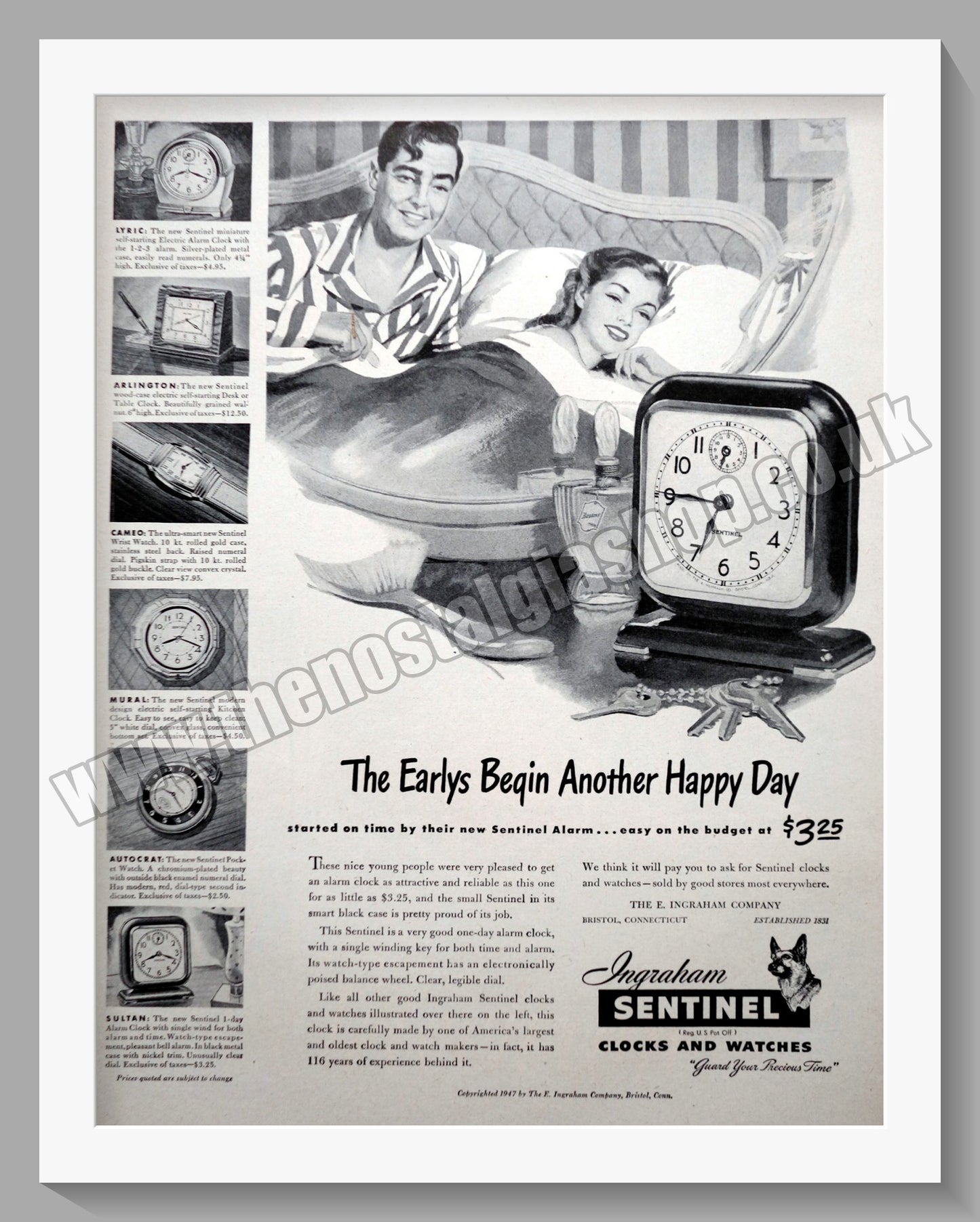 Sentinel Clocks and Watches. Original Advert 1947 (ref AD300812)