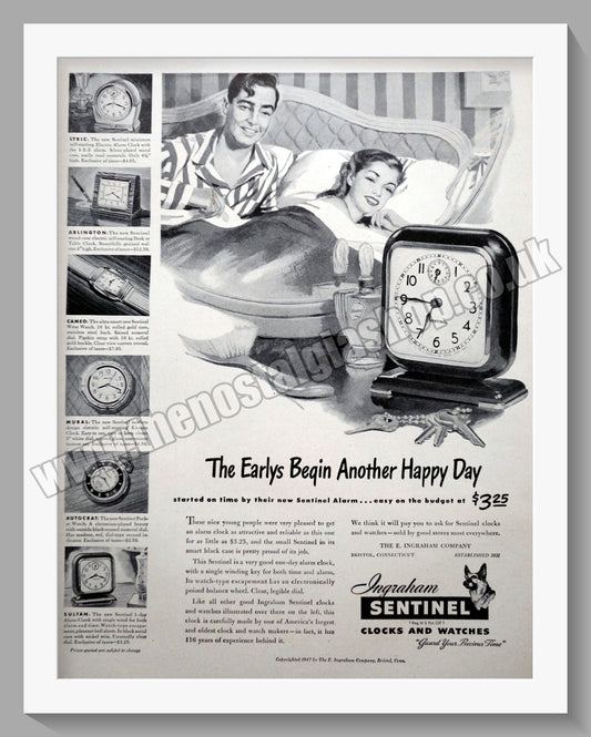 Sentinel Clocks and Watches. Original Advert 1947 (ref AD300812)