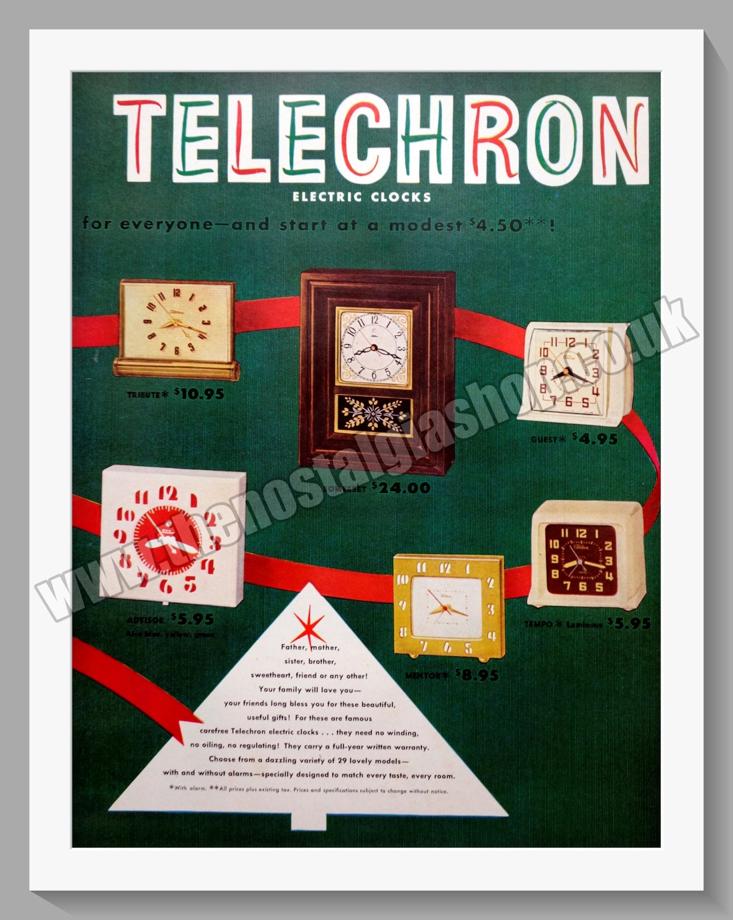 Telechron Clocks. Original Double Advert 1950 (ref AD300815)