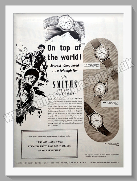Smiths De Luxe Watches. Everest Conquered. Original Advert 1953 (ref AD300809)