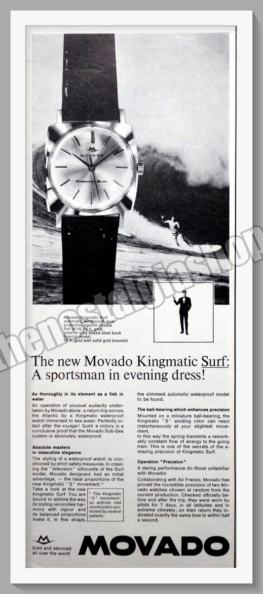 Movado Kingmatic Surf Watches. Original Advert 1965 (ref AD300825)
