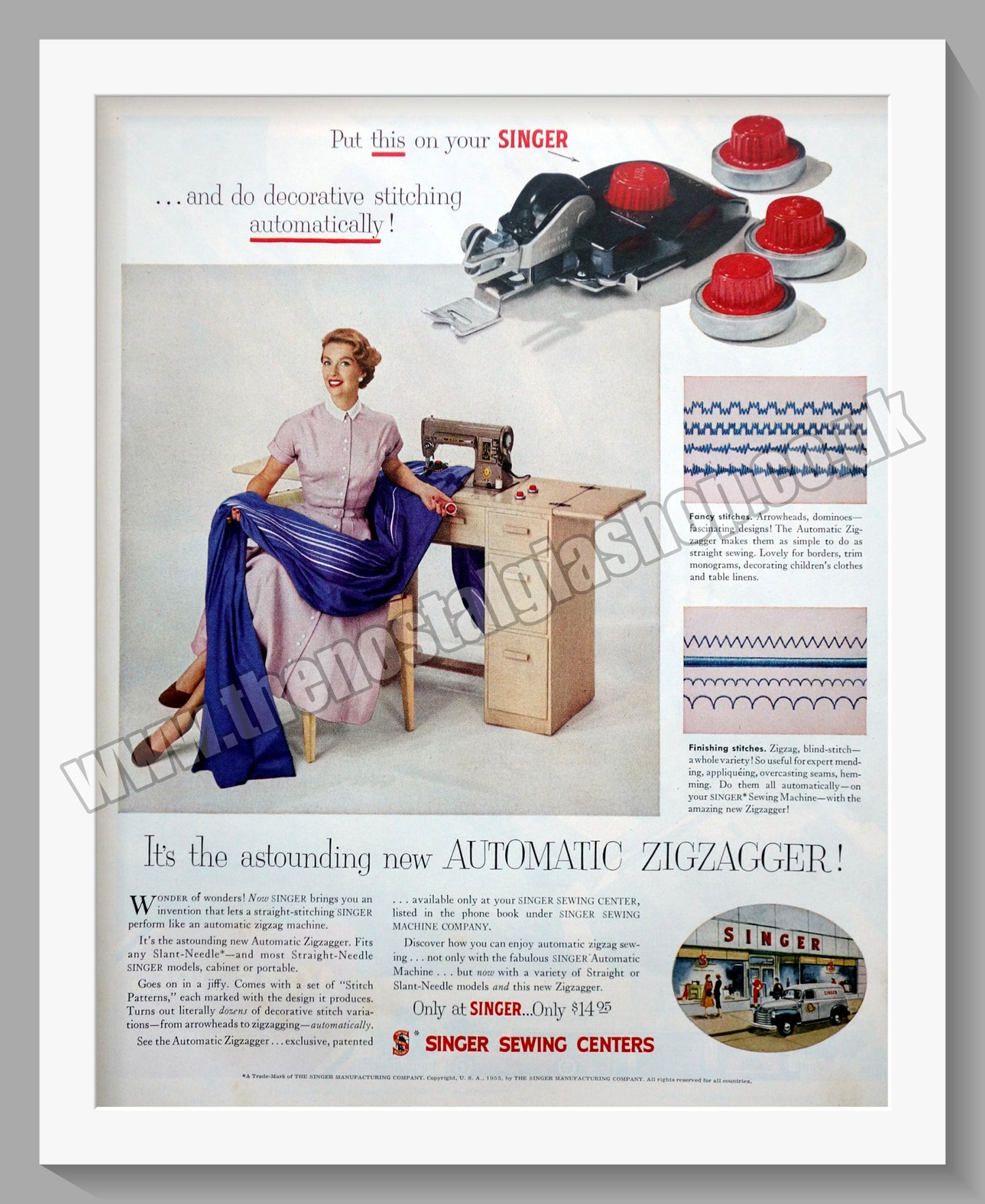 Singer Sewing Machine Original Advert 1955 (ref AD300842)