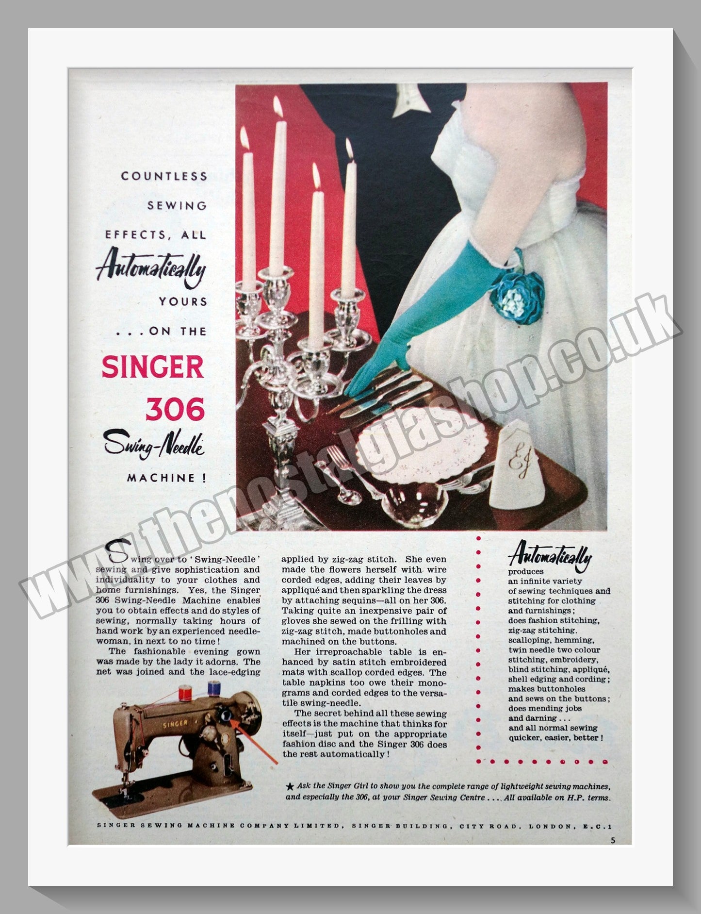 Singer Sewing Machine Original Advert 1956 (ref AD300848)