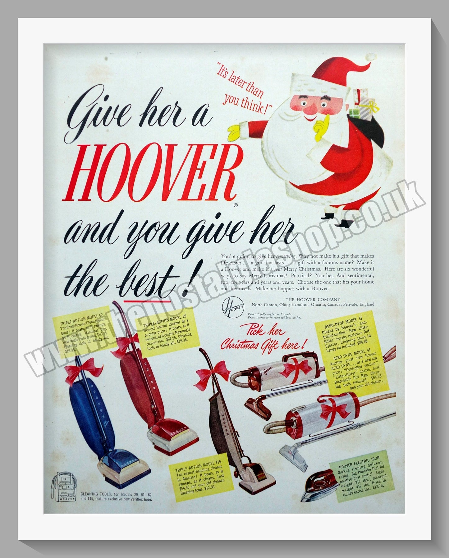 Hoover Vacuum Cleaners For Christmas! Original Advert 1950  (ref AD300904)