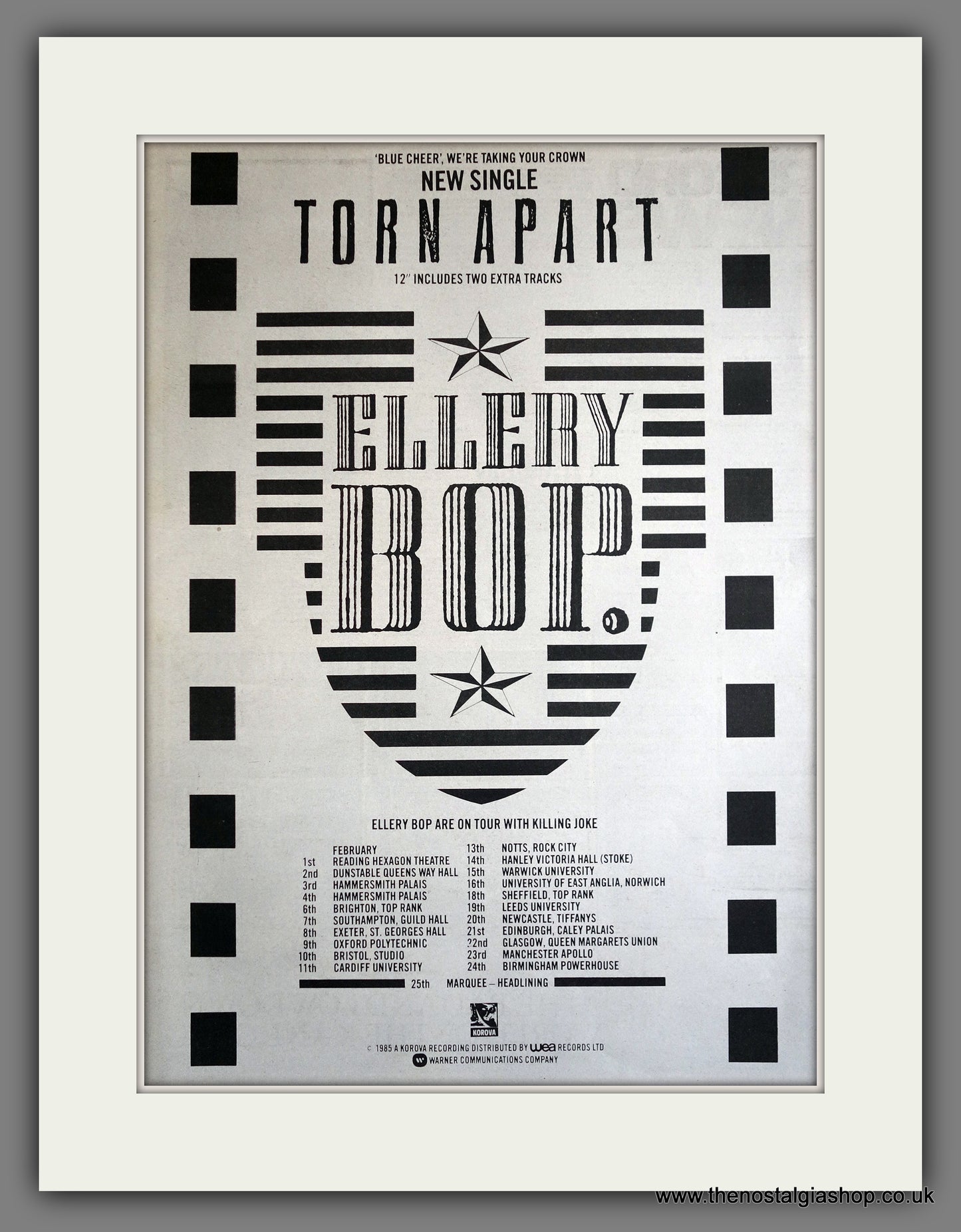 Ellery Bop On Tour Torn Apart. 1985 Large Original Advert (ref AD15338)