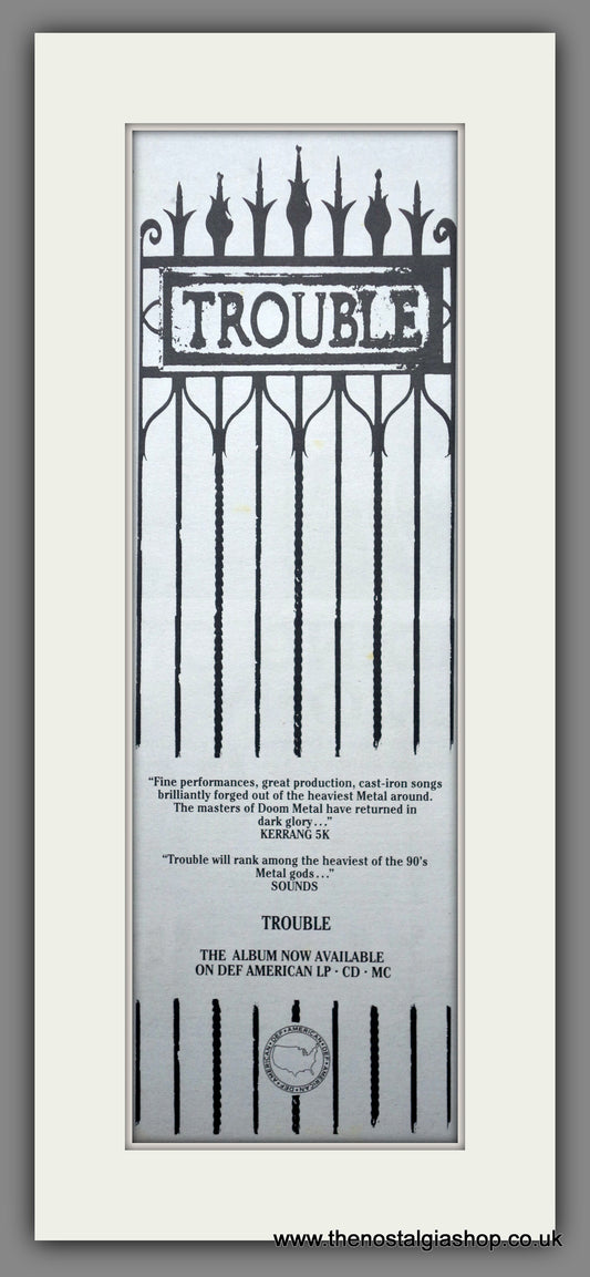 Trouble. Self Titled. Vintage Original Advert 1990  (ref AD200346)