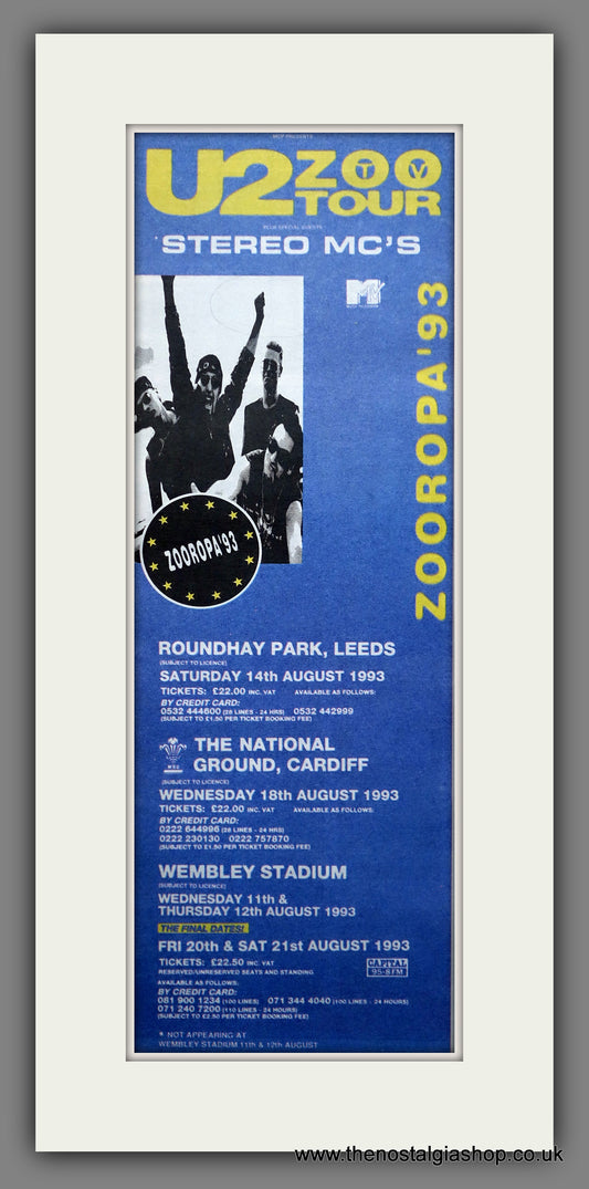 U2 Zoo Tour with Stereo MC's. Vintage Original Advert 1993  (ref AD200405)