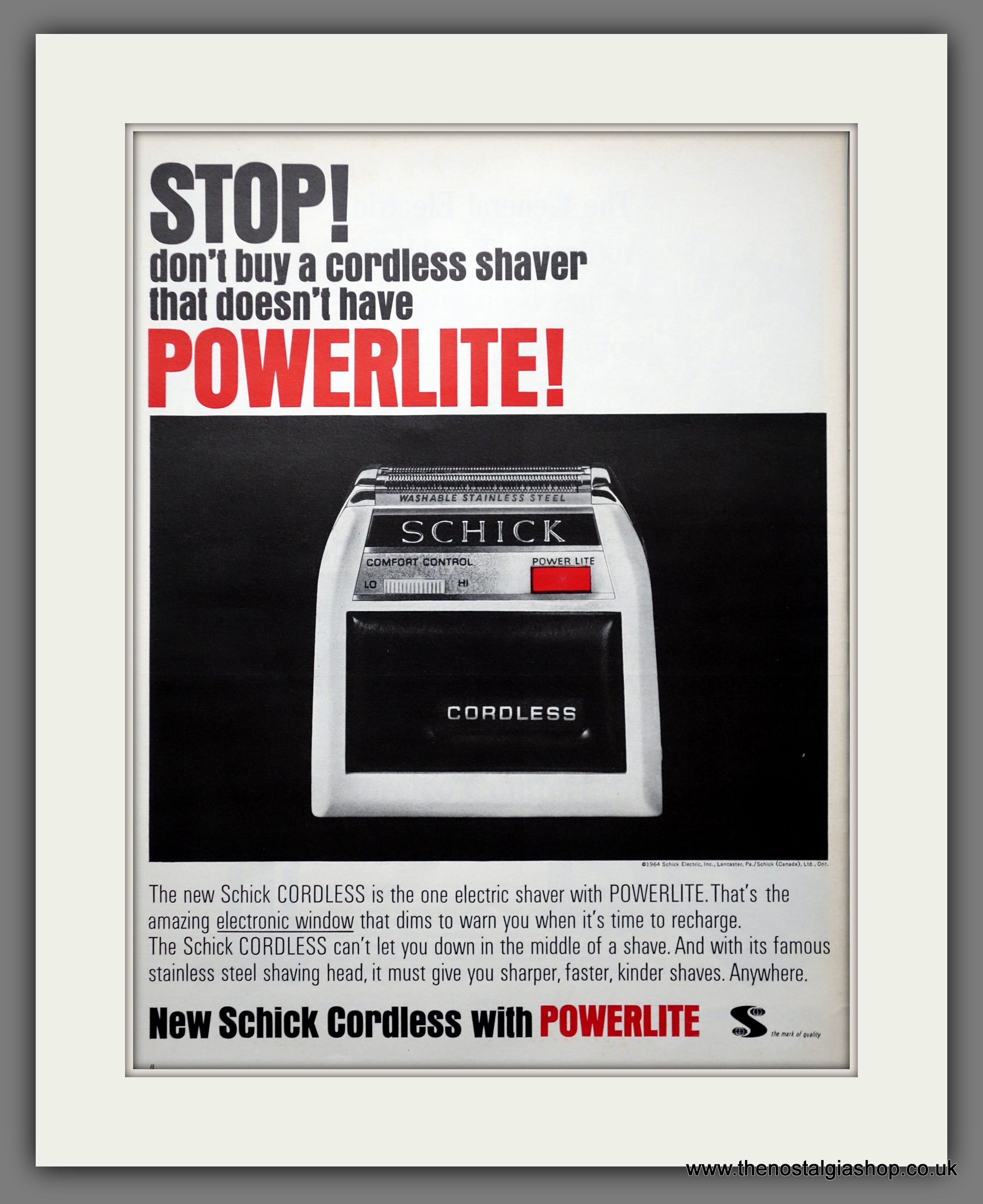 Schick Cordless Powerlite Shaver. Large Original Advert 1964 (ref AD30 ...