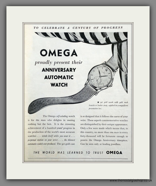 Omega Anniversary Automatic Watch. Original Advert 1948 (ref AD60814)
