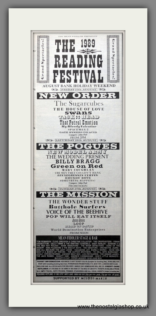 Reading Festival 1989. Original Advert 1989 (ref AD200462)