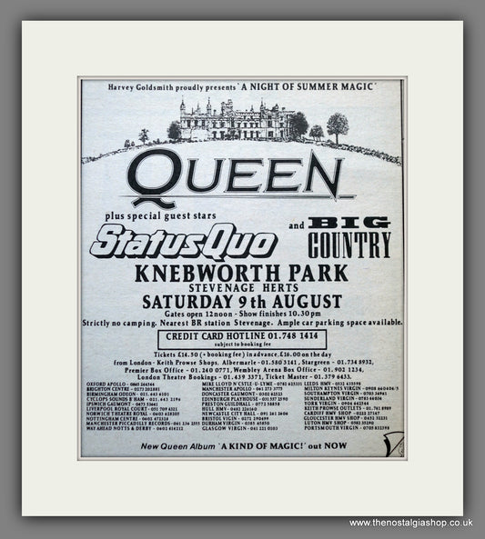 Queen & Status Quo. Knebworth Park. 1986 Original Advert (ref AD60860)