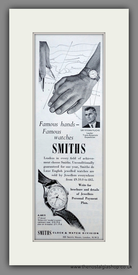 Smiths Watches. Sir Vivian Fuchs. Original Advert 1958 (ref AD60870)