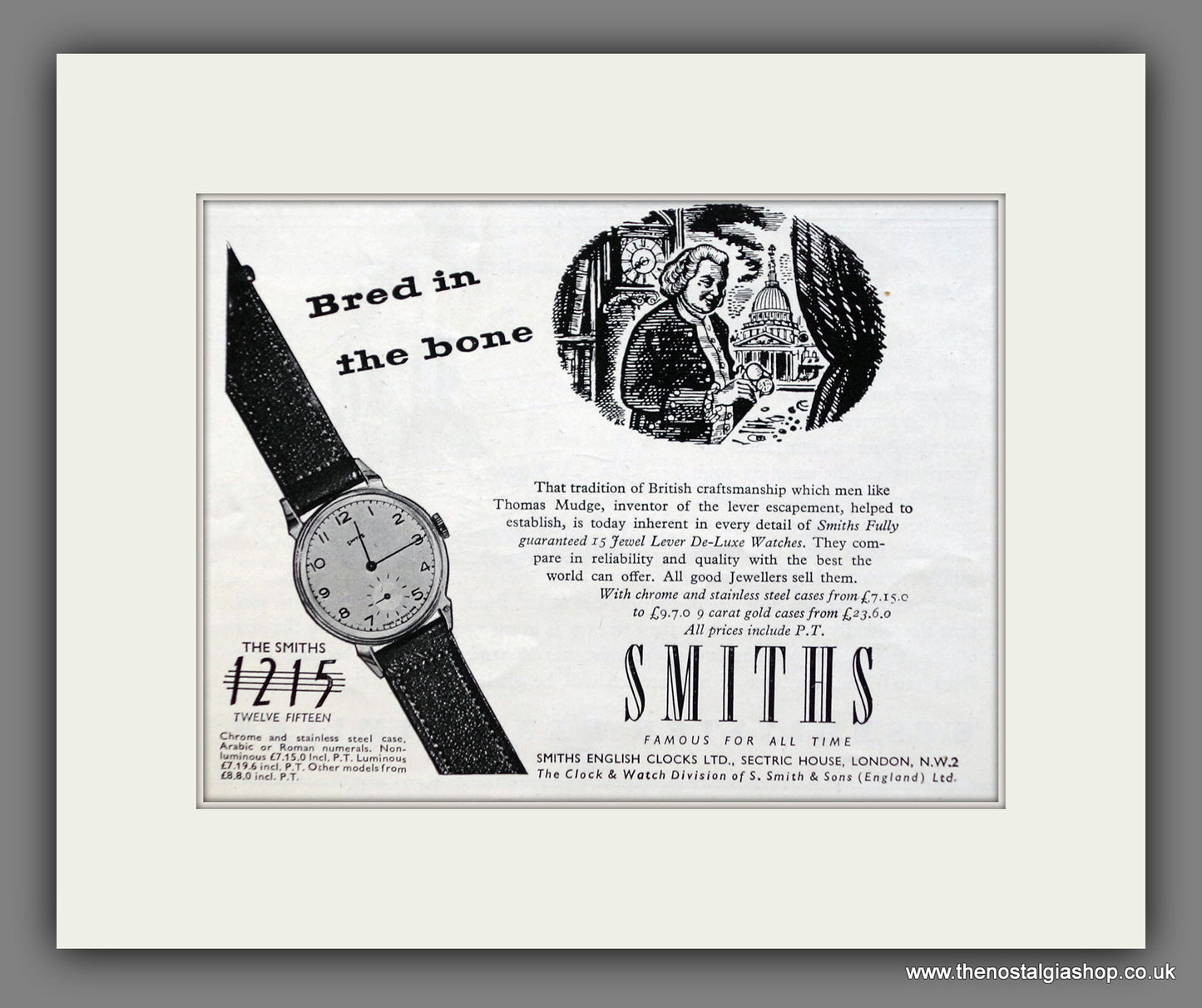 Smiths Twelve-Fifteen Watch. Original Advert 1952 (ref AD60873)