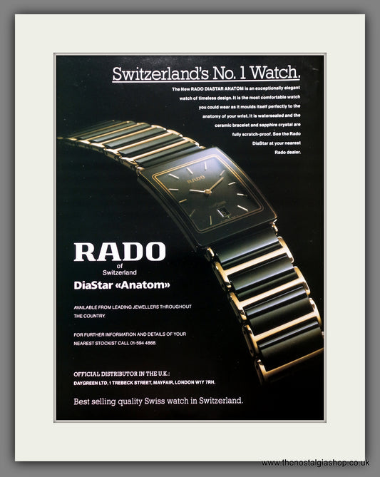 Rado Watches. Diastar Anatom. Original Advert 1989 (ref AD60884)