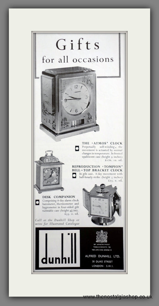 Alfred Dunhill Clocks. Original Advert 1960 (ref AD400110)