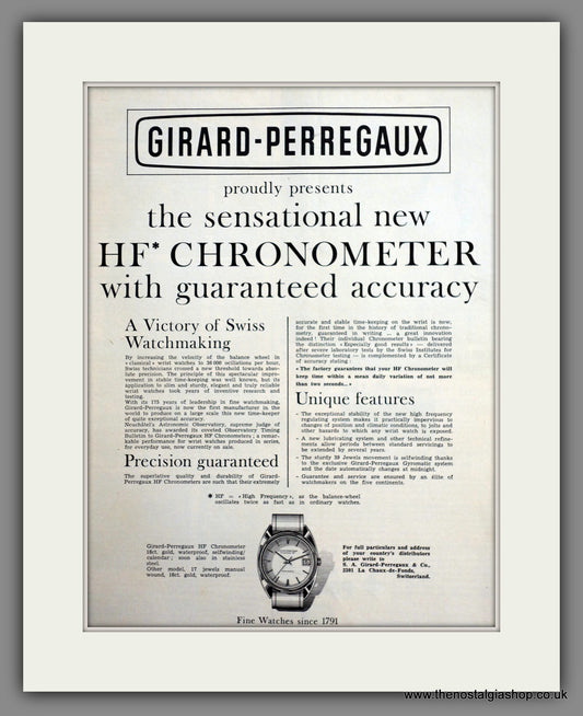 Girard-Perregaux Watches. Original Advert 1966 (ref AD301179)