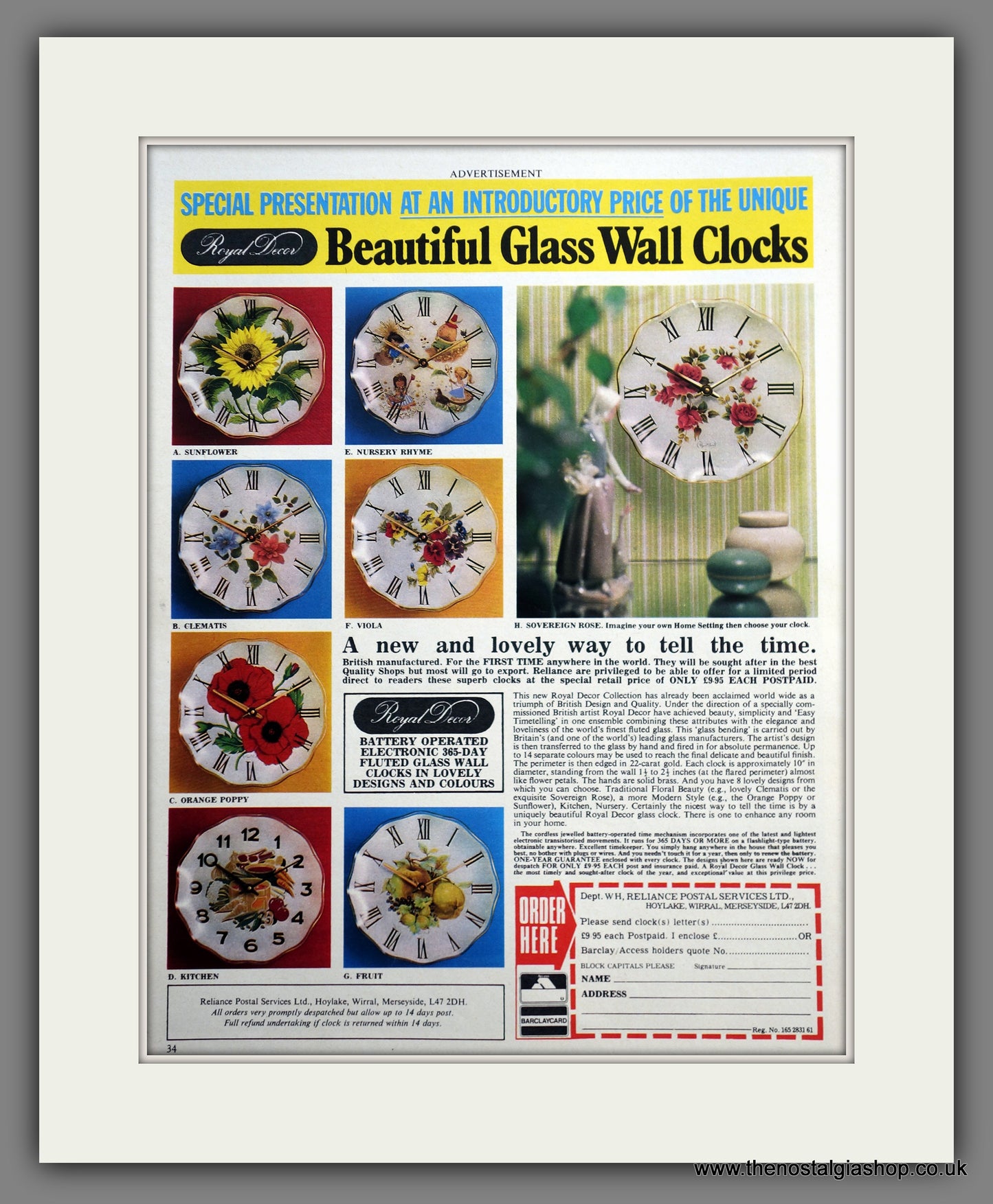 Royal Decor Wall Clocks. Original Advert 1977 (ref AD301255)