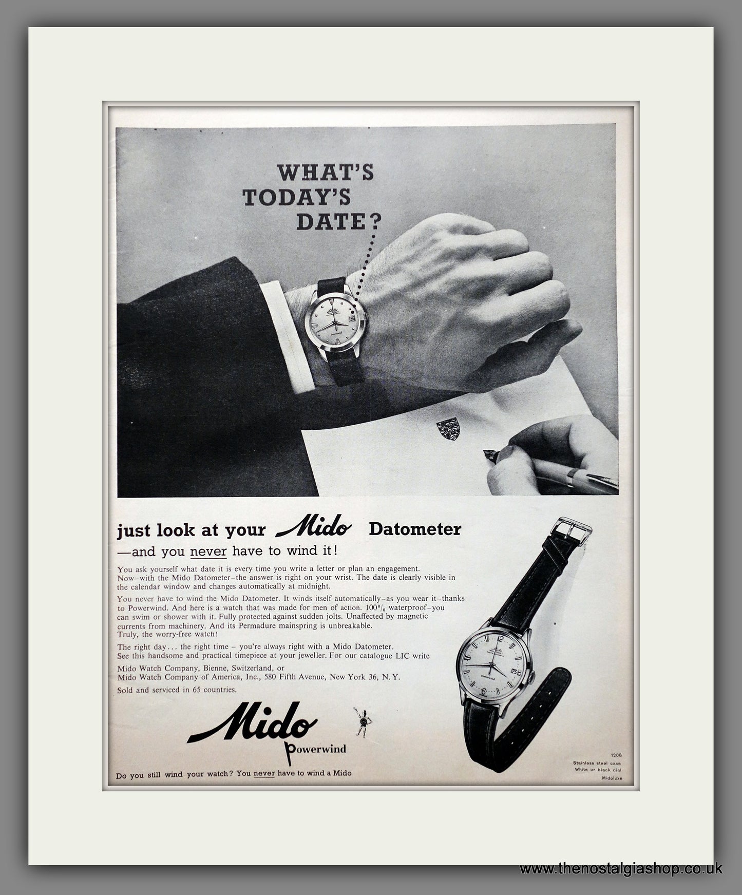 Mido Datometer Watches.  Original Advert 1957 (ref AD301279)