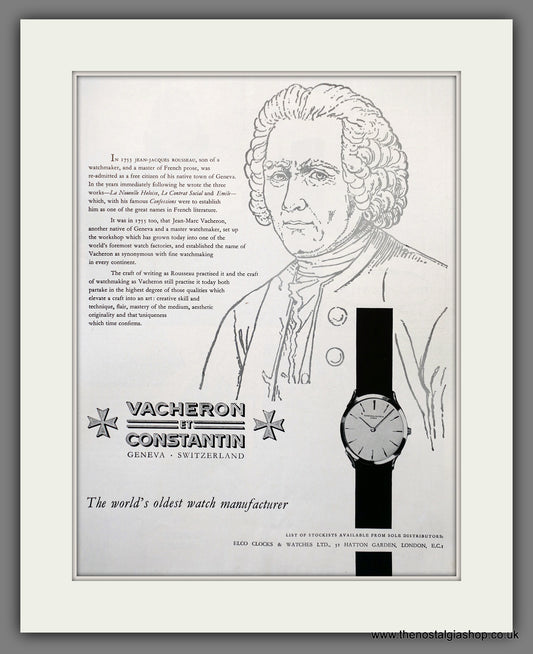 Vacheron ET Constantin Watches. Large Original Advert 1957 (ref AD301335)
