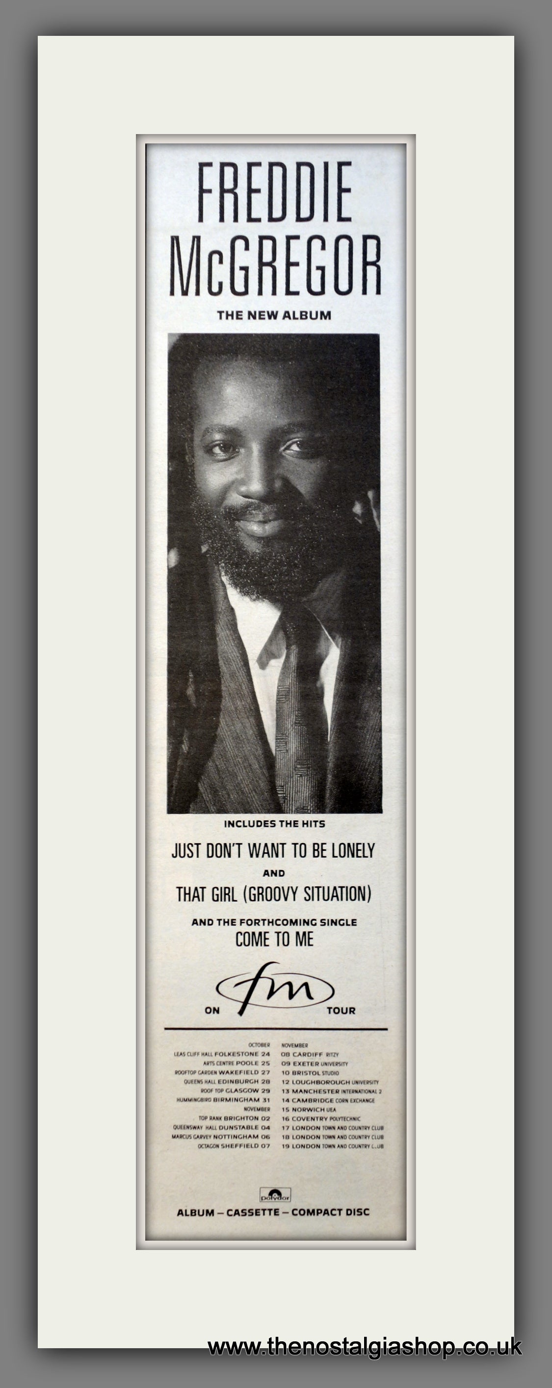 Freddie McGregor New Album On Tour. Original Advert 1987 (ref AD200507 ...